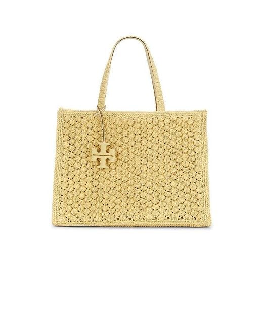 Tory Burch Yellow Ella Hand Crocheted Popcorn Stitch Large Tote Bag