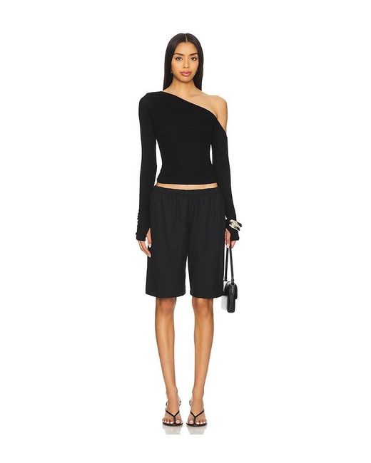 Michael Lauren Black Magdaleno Long Sleeve Asymmetrical Fitted Cold Shoulder Top
