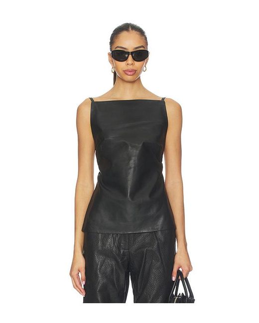 St. Agni Black Ledertop Mit Eckigem Ausschnitt