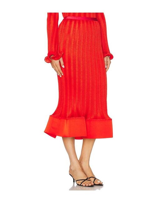 Jonathan Simkhai Red Hollis Midi Skirt