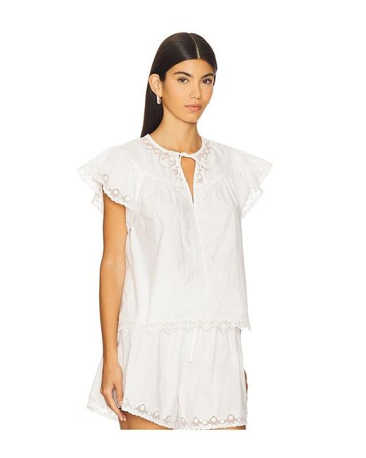 Ulla Johnson White Effie Flutter Sleeve Top