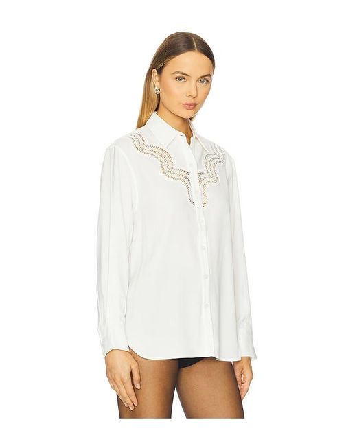 La Ligne White Satin Back Crepe Button Down Shirt