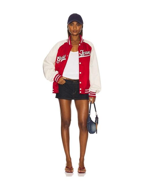 Guess Red Raglan Patch Bomber Jacket