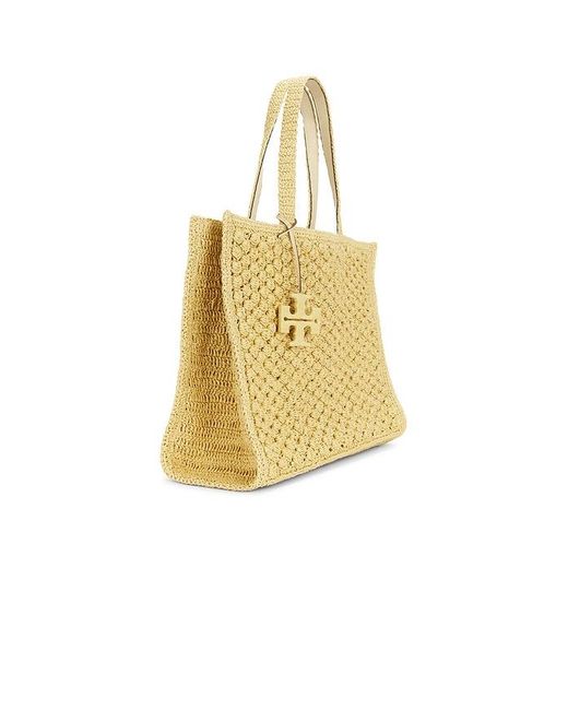 Tory Burch Yellow Ella Hand Crocheted Popcorn Stitch Large Tote Bag