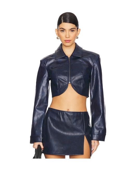 AFRM Blue Faux Patent Leather Cropped Jacket