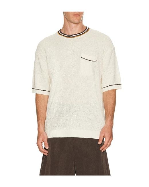 Scotch & Soda White Knitted Cotton Linen Blend Relaxed Fit T-shirt for men