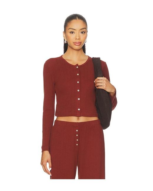 Leset Red Pointelle Crop Cardigan
