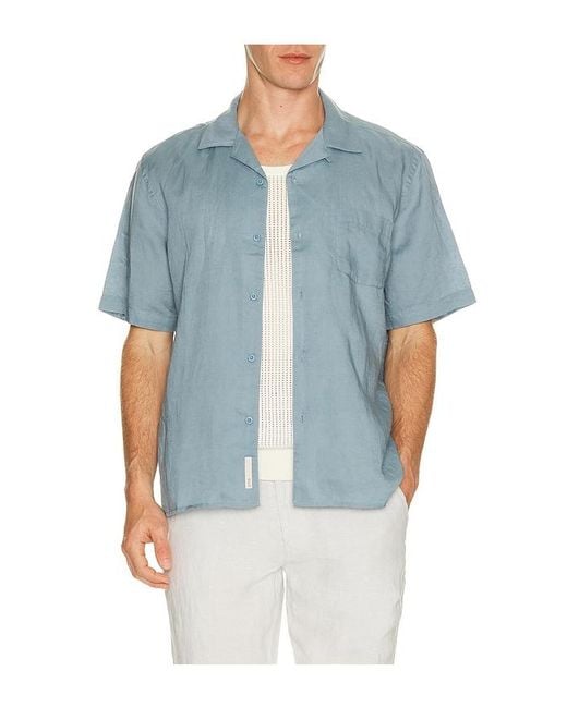 Onia Blue Air Linen Convertible Vacation Shirt for men