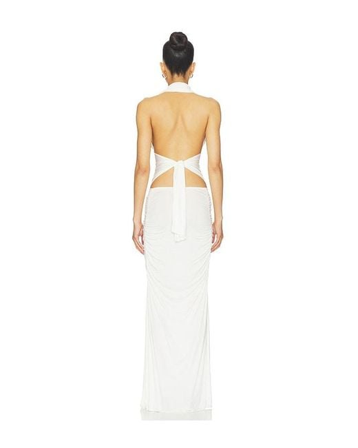 Indah White Amanda Solid Halter Maxi Dress
