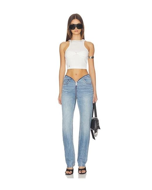 Alexander Wang Blue Dipped V Zip Waistband Straight Leg Jeans