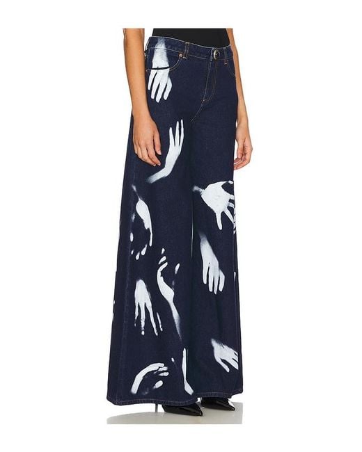Area Blue Handprint Wide Leg