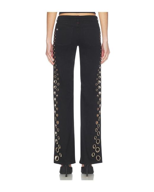 Alice + Olivia Black Roxie Low Rise Straight Flare Full Length Jean With Grommets