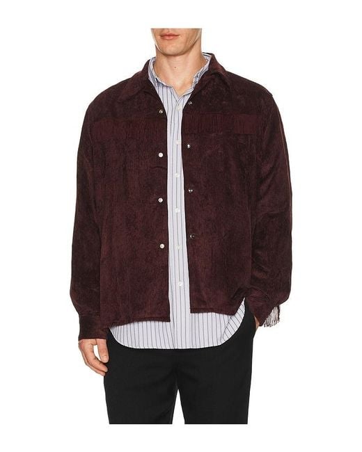Needles Brown Fringe Open Collar Shirt Rayon Corduroy for men