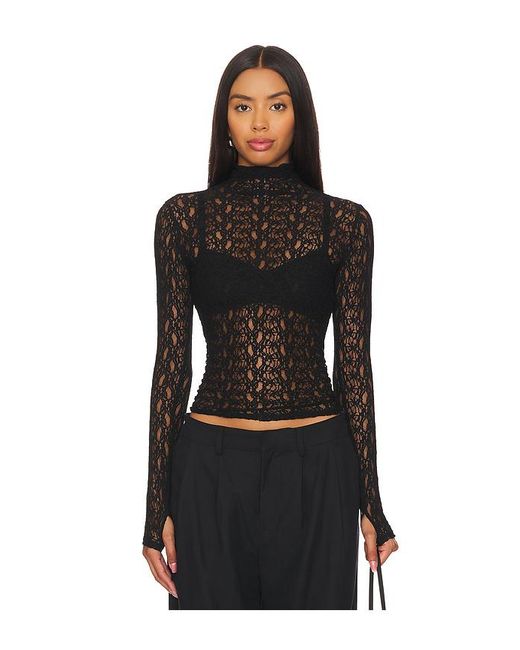 Enza Costa Lace Long Sleeve Turtleneck Black