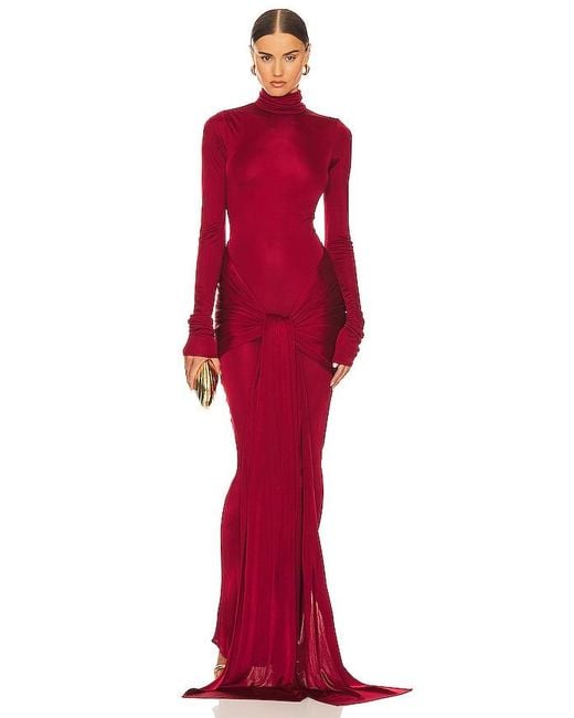 Helsa Slinky Jersey Sarong Maxi Dress in Red