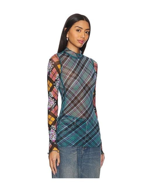 Free People Blue X Revolve Chloe Printed Mesh Top