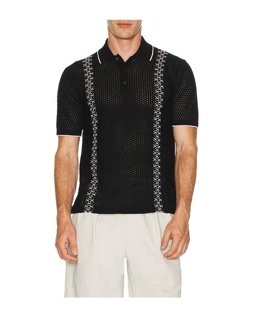 Beams Plus Black Knit Polo Mesh Stripe for men