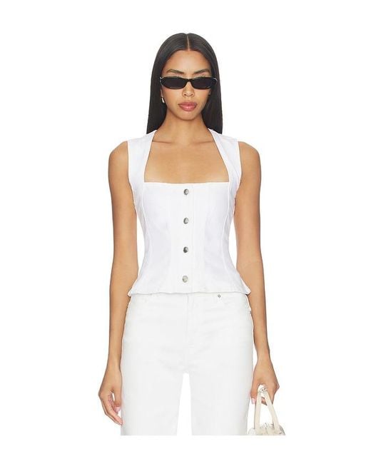 GOOD AMERICAN White Button Front Peplum Top