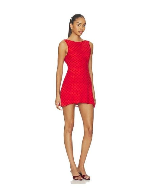 MORE TO COME Red Farren Boat Neck Mini Dress