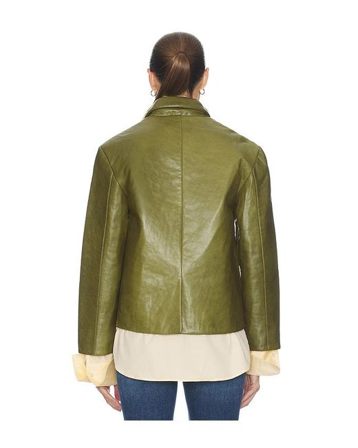 Helsa Green Puffy Leather Jacket