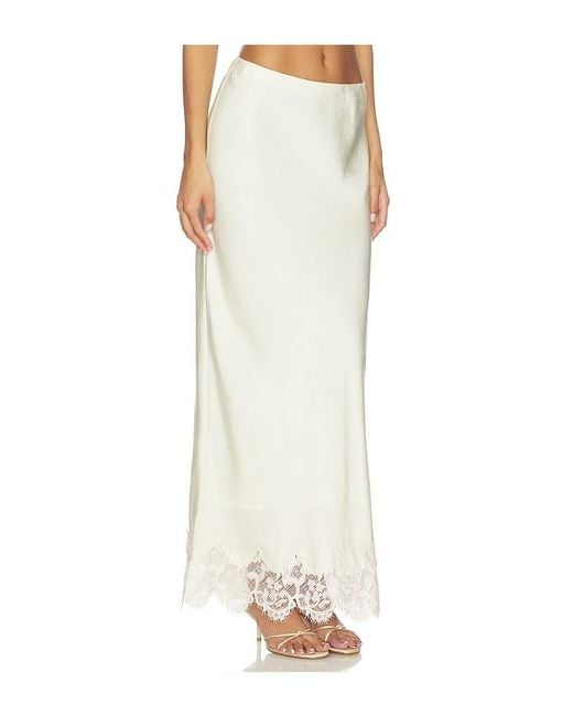 Bardot White Elisan Lace Satin Midi Skirt