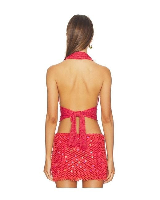 Indah Red Ayat Solid 70S Disco Halter Top