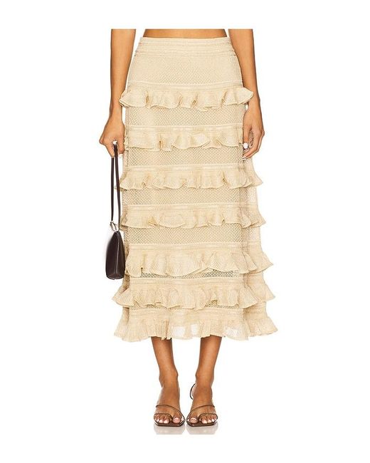 Zimmermann Natural Lace Frill Midi Skirt