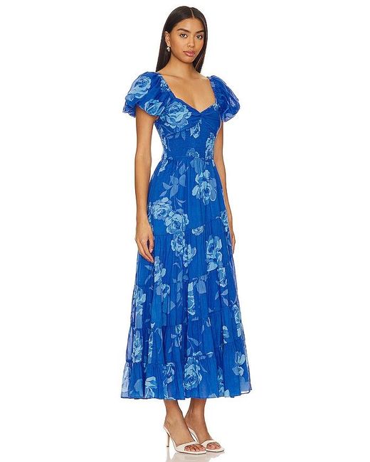 Free People Blue Short Sleeve Sundrenched Maxi Dress
