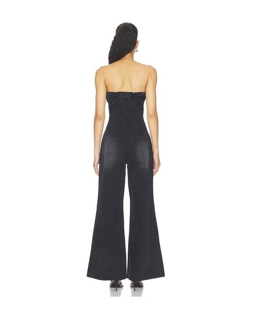 One Teaspoon Blue Dark Angel Strapless Wide Leg Denim Jumpsuit