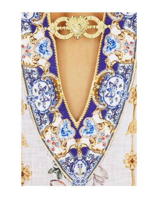 Camilla White Deep V Neck Hardware Short Kaftan