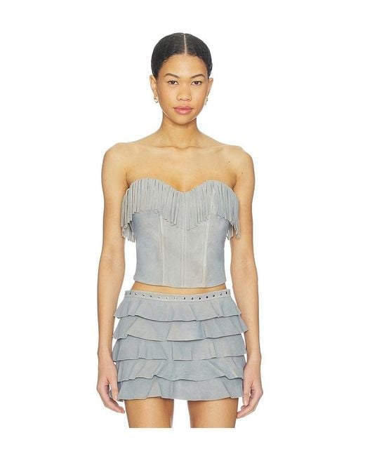 Lamarque White X Revolve Gianni Fringed Suede Bustier Top