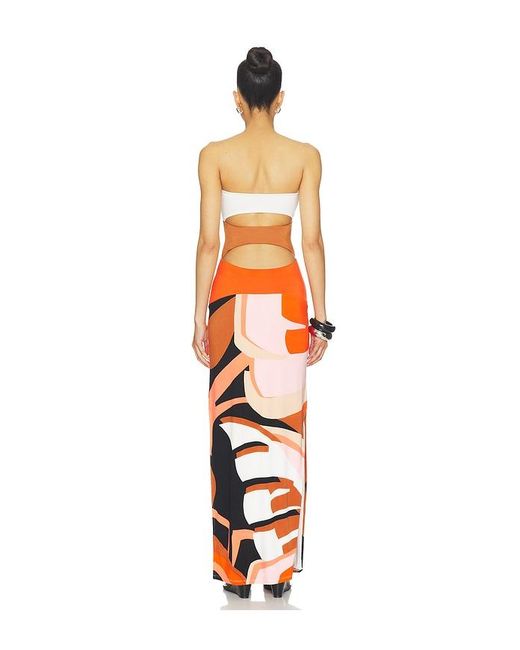 Indah Orange Charlie Printed Maxi Dress With Solid Bandeau Panels