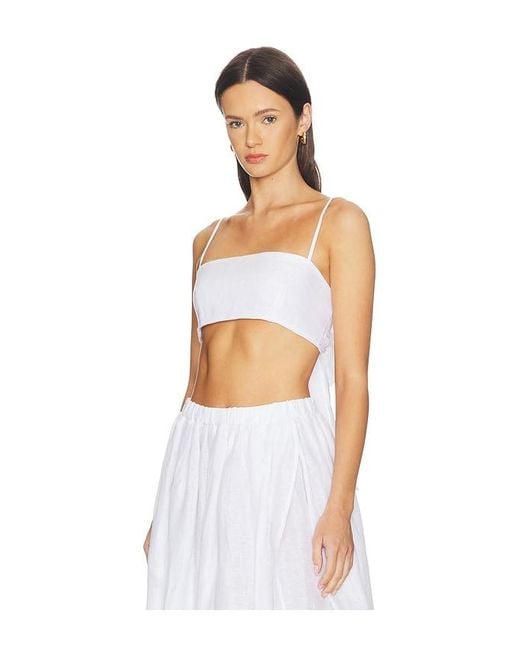 Susana Monaco White Solid Linen Tie Back Top
