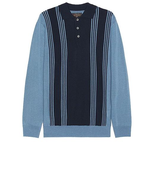 Beams Plus Blue Knit Polo Stripe 12g for men