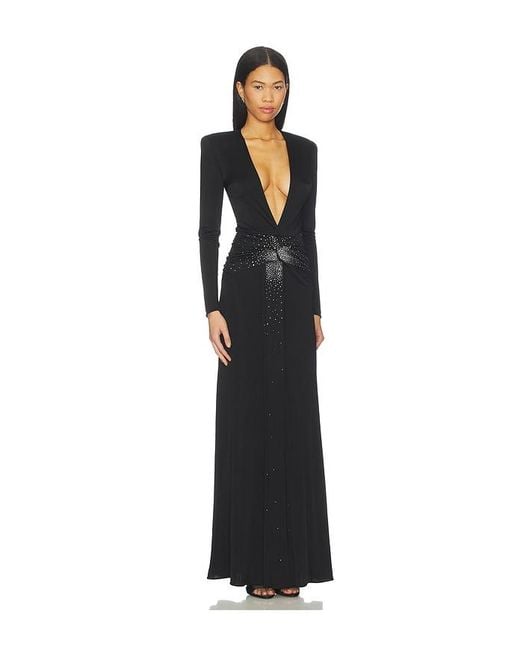 The New Arrivals Ilkyaz Ozel Black Azure Crystal Embellished Maxi Dress
