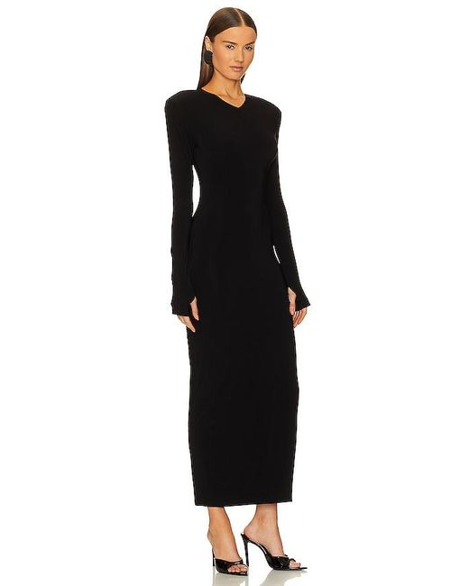 Norma Kamali Black Long Sleeve Shoulder Pad Side Slit Gown