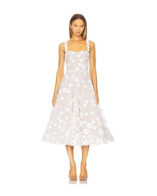 Bronx and Banco White Mademoiselle Embroidered Floral Sequin Midi Dress