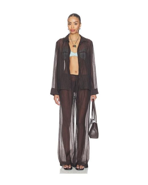 LNA Black Sylvee Sheer Button Up