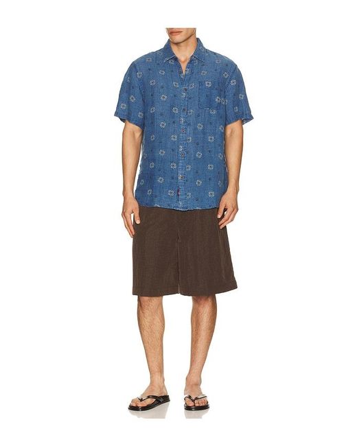 Faherty Brand Blue Short Sleeve Palma Linen Shirt for men