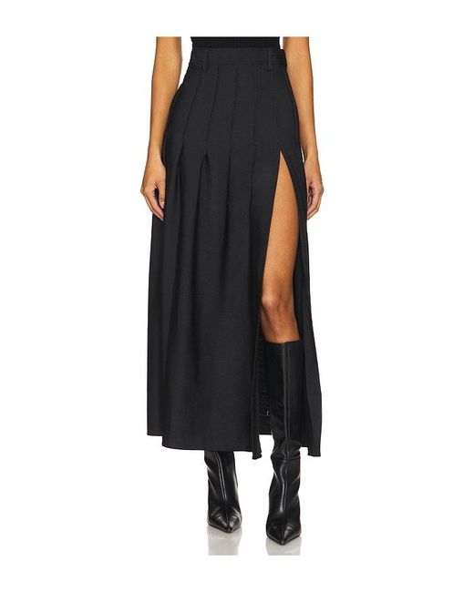 Apres Studio Black Pleated Wool Maxi Skirt