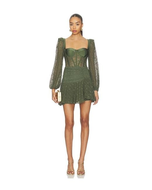 PATBO Green Sirena Mesh Long Sleeve Mini Dress