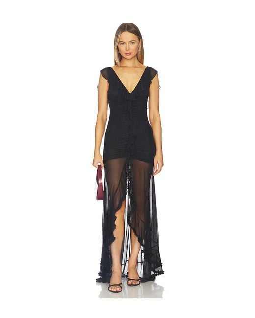 Runaway the Label Blue Blythe V-Neck Frill Maxi Dress