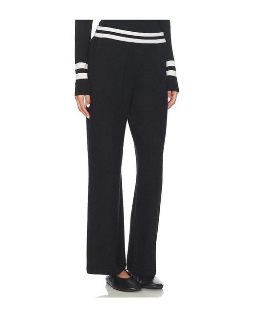 White + Warren Black Cashmere Striped Wide Leg Pant