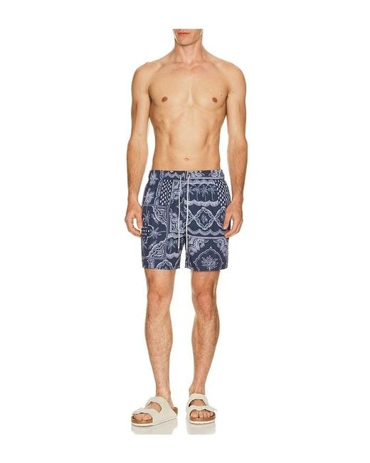 Vintage Summer Blue 4 Way Stretch Volley Swim Trunk for men