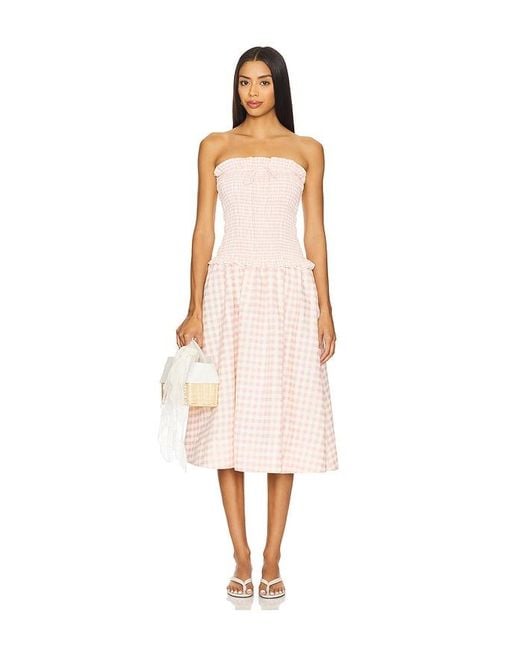 For Love & Lemons White Petal Gingham Midi Dress