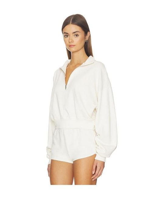 ÉTERNE White Cropped Half-Zip Sweatshirt