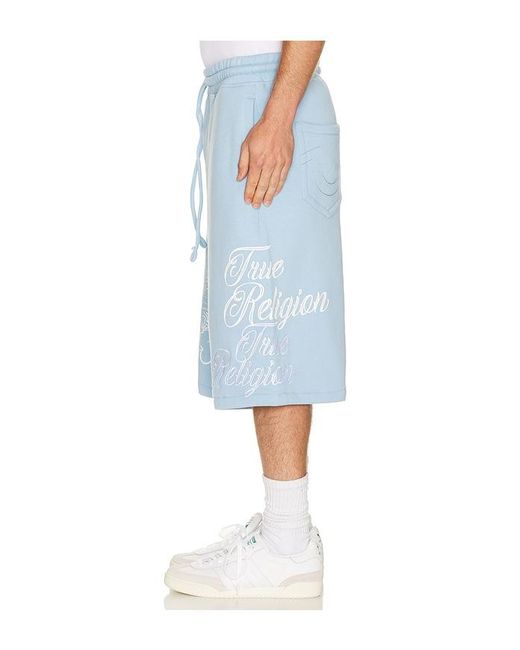 True Religion Blue Tiger Script Mikey Fleece Shorts for men