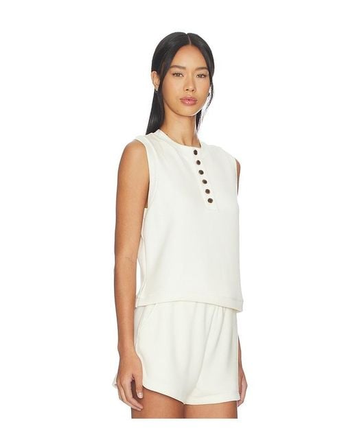 Varley White Marla Button Placket Tank Top