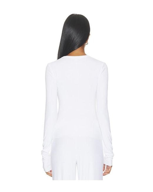ÉTERNE White Butter Rib Long Sleeve V-Neck Top