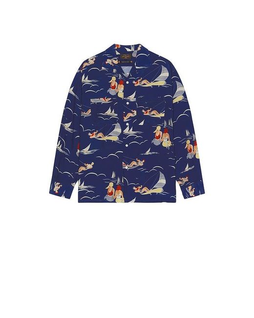 Beams Plus Blue Open Collar Cupro Print for men